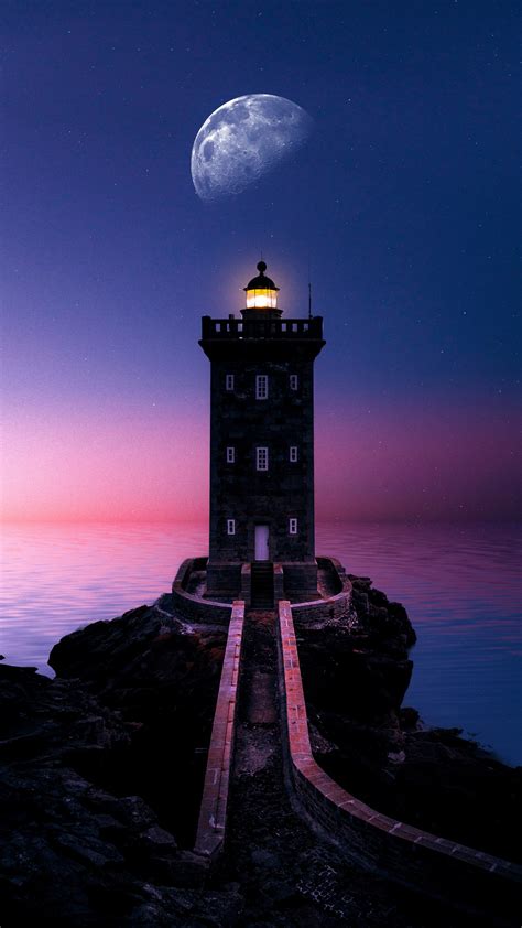 Lighthouse Wallpaper 4k Moon Sunset Evening Photography 3073