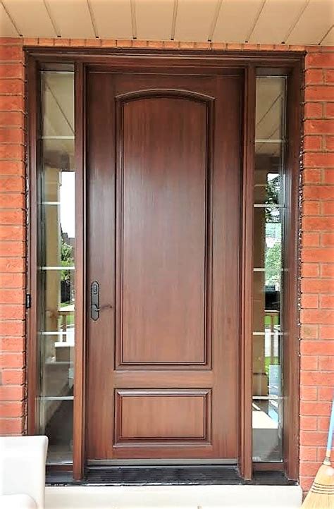 Fiberglass Door System 8 Foot Door With Rustic Cherry Stain And 2 Clear