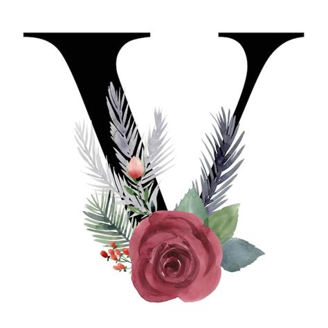 Premium Photo Floral Letter V With Christmas Flowers