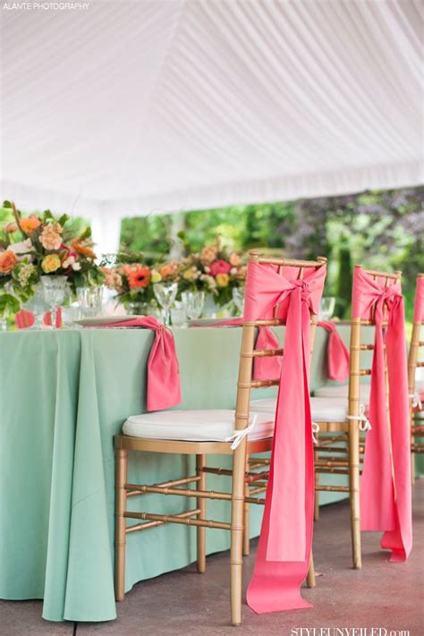 Peach And Mint Green Wedding Tablescape Alante Photography Via