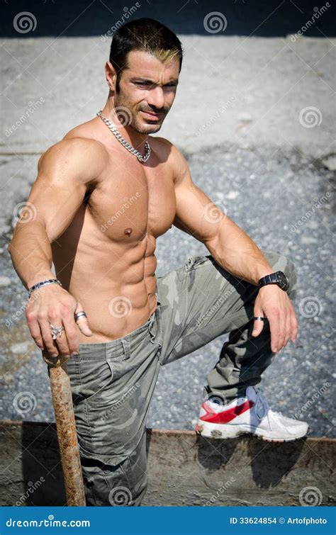 Construction Worker Naked With Muscular Body Stock Photography