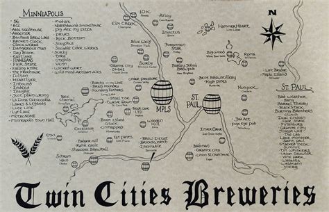 Twin Cities Breweries Map Minnesota Etsy Uk
