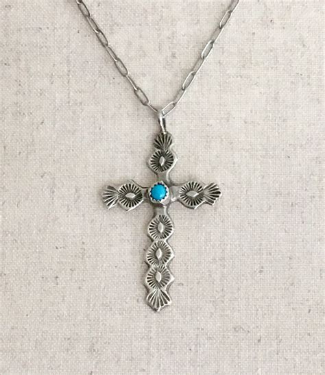 Large Turquoise Cross Necklace Sterling Silver Vintage Native American