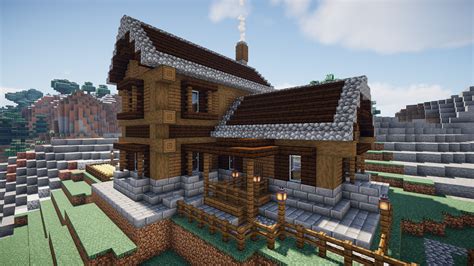 Built A Two Story House Using Stripped Logs As A Frame Rminecraft