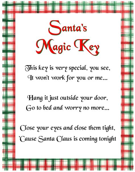 Free Printable Santa's Magic Key Poem Printable