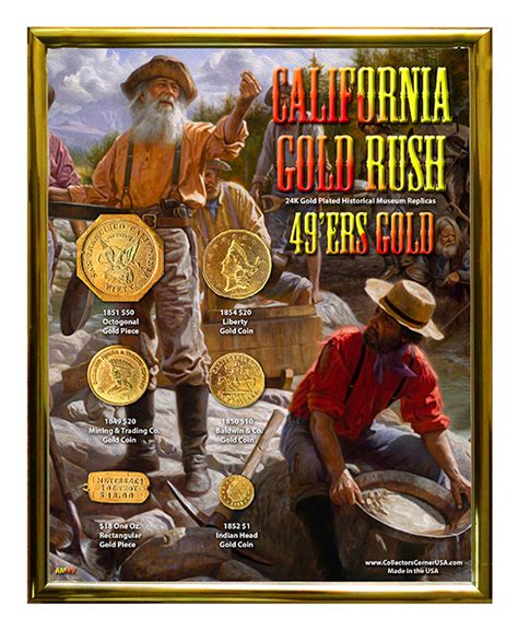 California Gold Rush 49ers Gold Historical 24k Gold Plated Replica Set