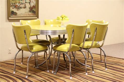 Mid century modern chrome dinette set 4 side chairs octagon glass top table 70s. Midcentury Modern Chrome & Formica Vintage Dining Set, 6 Chairs | eBay