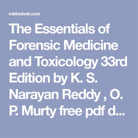 The Essentials Of Forensic Medicine And Toxicology 33rd Edition By K S
