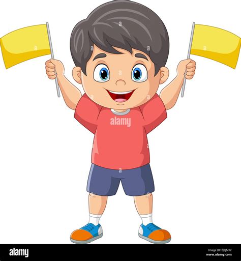 Cartoon Boy Holding Yellow Blank Flags Stock Vector Image And Art Alamy