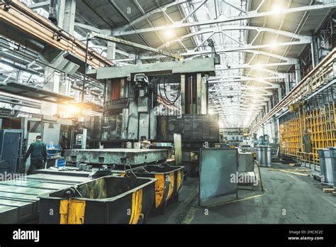 Interior Of Big Industrial Metalworking Factory Building With Steel