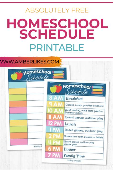 Free Homeschool Schedule Printable Homeschool Daily Schedule