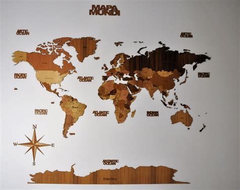 Mapa Mundo Parede Madeira Quadro Decorativo 69c01a Murais De