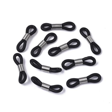 10pcs 20x5mm Eyeglass Holders Black Glasses Rubber Loop Ends With 304 Stainless Steel