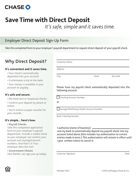 Free Chase Bank Direct Deposit Form Pdf Eforms
