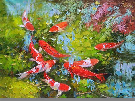 Impasto Oil Painting Koi Fish Painting By Enxu Zhou Fine Art America