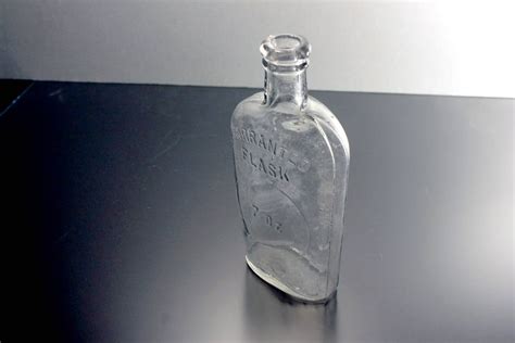 Antique Bottle Warranted Flask 7 Ounce Whiskey Flask Clear Glass