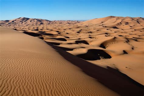 Sahara Desert Sand Dunes With Clear Blue Sky Merzouga Morocco Rosa