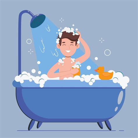Hombre Se Lava En El Baño Con Patito De Goma El Tomando Una Ducha