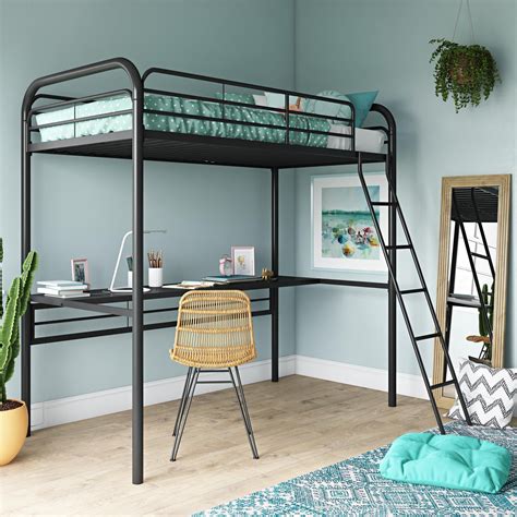 Twin Metal Bunk Bed With Desk Shelf And Ladder Twin Size Loft Bed