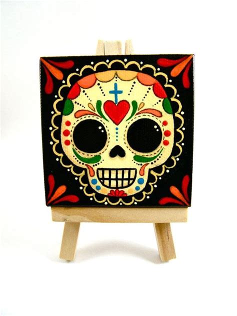 Cute Mexican Skull Small Canvas Paintings Mini Paintings Canvas Art
