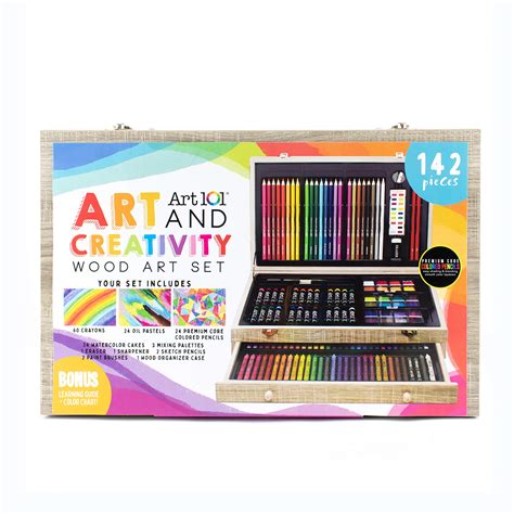 Art 101 Doodle And Color 142 Piece Art Set In A Wooden Case Includes