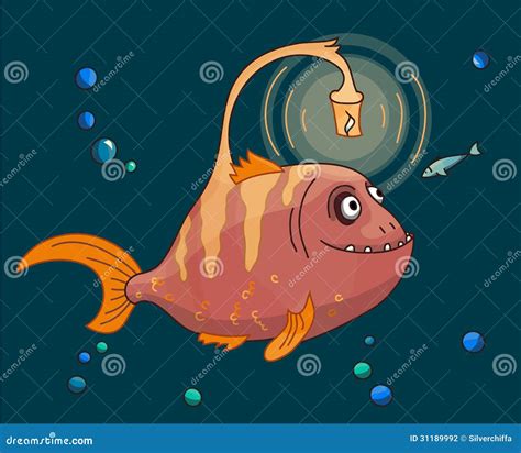 Cute Pink Angler Fish Underwater With His Small Fish Stock Photography