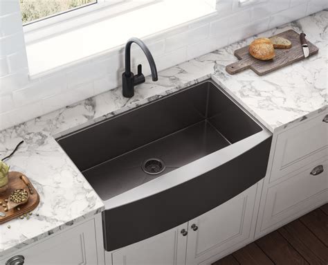 Today's sink manufacturers are crafting farm sinks from a diverse array of materials, including stone, stainless steel, porcelain, concrete, and. 30-inch Apron-Front Farmhouse Kitchen Sink - Gunmetal ...