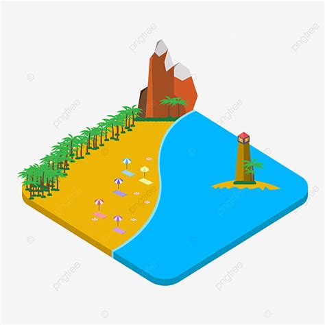 2 5d sandy beach vector illustration png element with light house light house 2 5d 25 d png