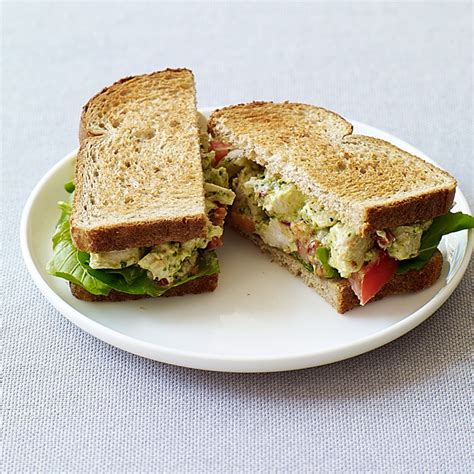 We love this salad between two slices of toasted sourdough or baguette, but it's also great straight up. Pesto chicken salad sandwiches | Recipes | WW USA