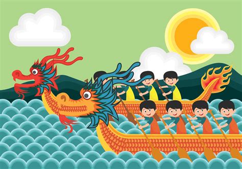 Teams cross the river in a. Dragon Boat Festival Illustration - Download Free Vectors ...