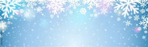 Blue Christmas Banner With White Blurred Snowflakes Merry Christmas