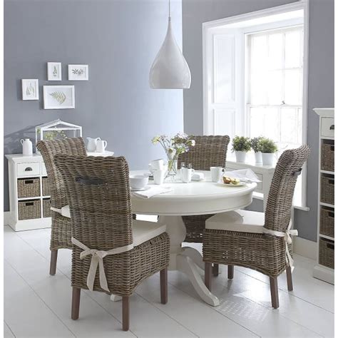 Wicker Round Dining Table Set In Matte White Dining Room From Breeze