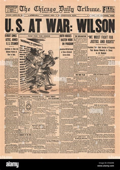 1917 Chicago Daily Tribune Usa Front Page Reporting The United States Of America Is At War