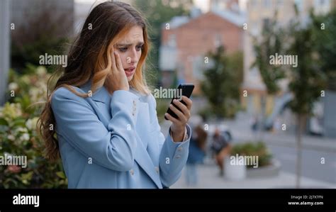 Business Woman Caucasian Girl Lady Female Looking In Mobile Phone Feels