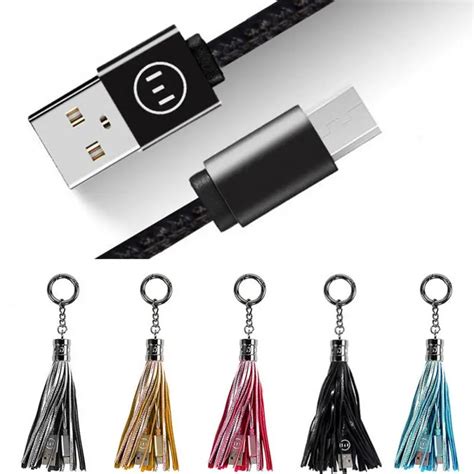 New Design Portable Usb Leather Tassel Key Chain Charging Cable In Data