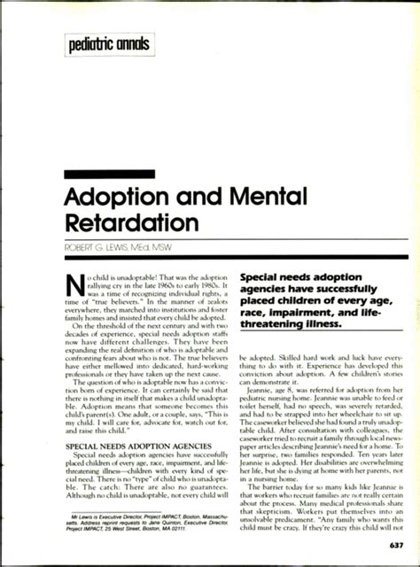 Adoption And Mental Retardation Pediatric Annals