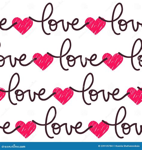 Vector Seamless Pattern Hand Written Lettering Love Pink Doodle