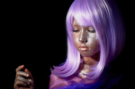 Premium Photo A Girl With Purple Hair And Glowing Skin An Alien Or A