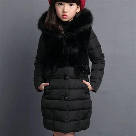 New Fur Hooded Kids Winter Jacket Girls Warm Coats Girls Winter Coat