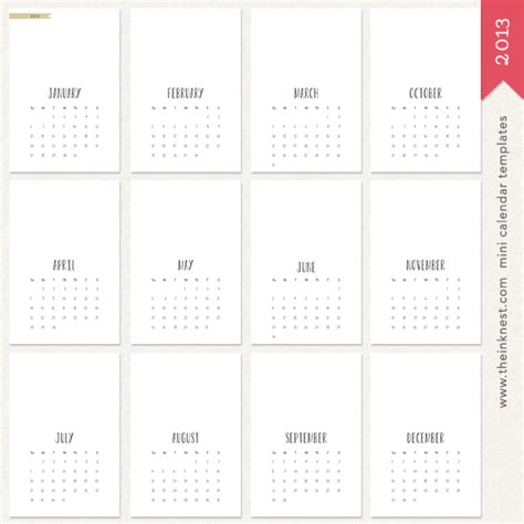 Mini Calendar Templates 2013 Papier Cadeau Calendrier Organisation