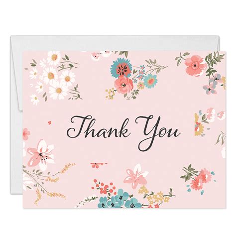 Pink Floral Thank You Cards With Envelopes Pack Of 25