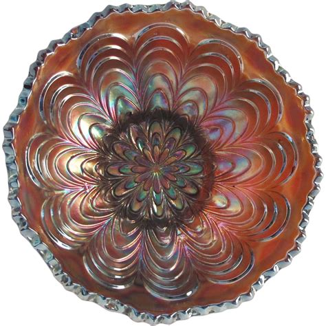 Fenton Carnival Glass Bowl Amethyst Peacock Tail Pattern From Bremsantiques On Ruby Lane