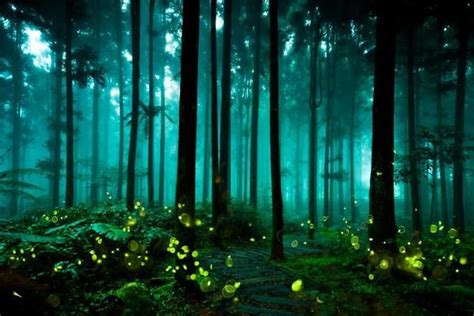 Fireflies Glowing Summer Forest At Night Landscape Photo Firefly Poster