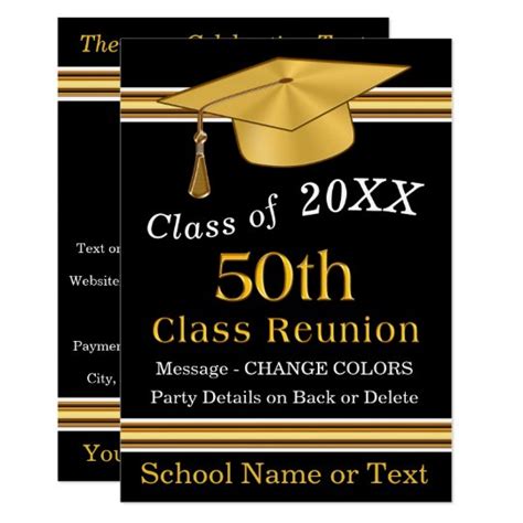 Black Gold White 50th Class Reunion Invitations
