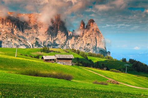 Seiser Alm Resort And Mount Sciliar In Background Dolomites Italy
