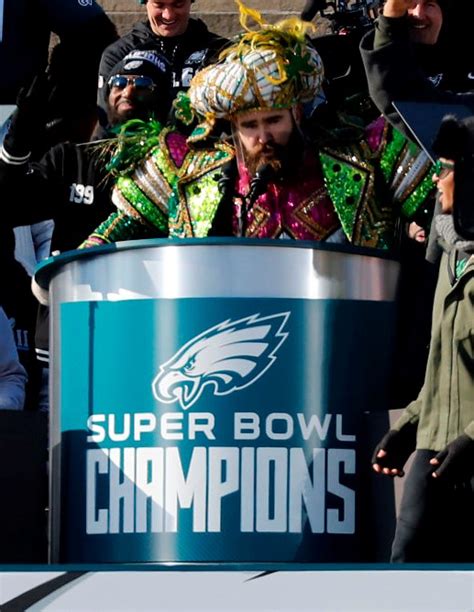 The philadelphia eagles center, decked out in an outlandish mummers outfit. Kansas City Chiefs Star Travis Kelce Talks Crashing Weddings, Fashion Shows, and the Upcoming ...