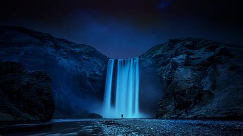 Skógafoss Waterfall At Night Iceland Wallpaper Backiee