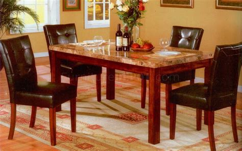 Commercial table tops with laminated plastic horizontal surfaces are made with a 1 1/8 45 lb. Faux Marble Top & Oak Finish Base Modern Dining Table w ...