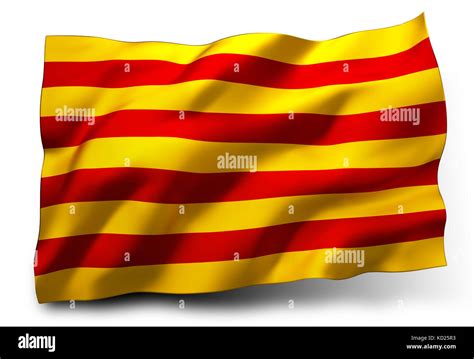 Senyera Flag Of Catalonia Waving In The Wind Isolated On White