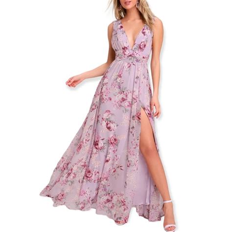 Lulu S Dresses Lulus Garden Meandering Lavender Floral Print Maxi